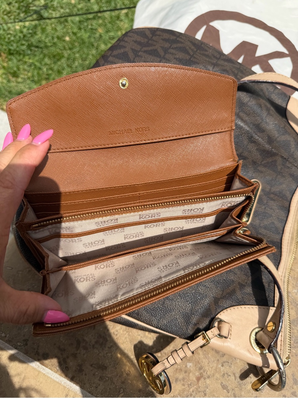 Michael Kors Brown Logo Monogram Crossbody with Tan Trim - Picture 5 of 5